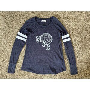 ABERCROMBIE FITCH Waffle Knit Fitted Long Sleeve Tee Shirt Gray Y2k 90s MEDIUM